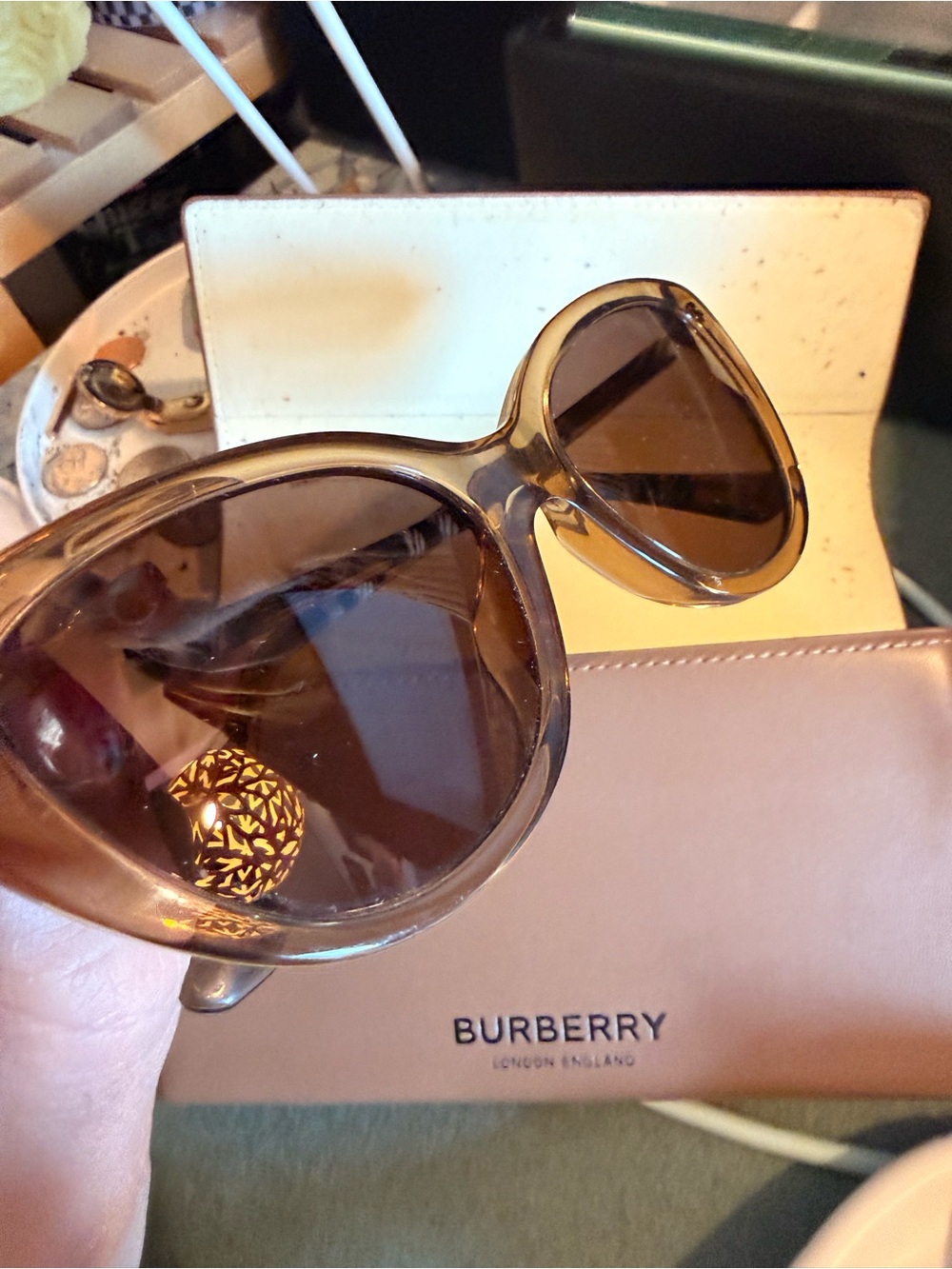 Burberry Translucent Brown Cat-Eye Sunglasses with Tan Case - Picture 4 of 6